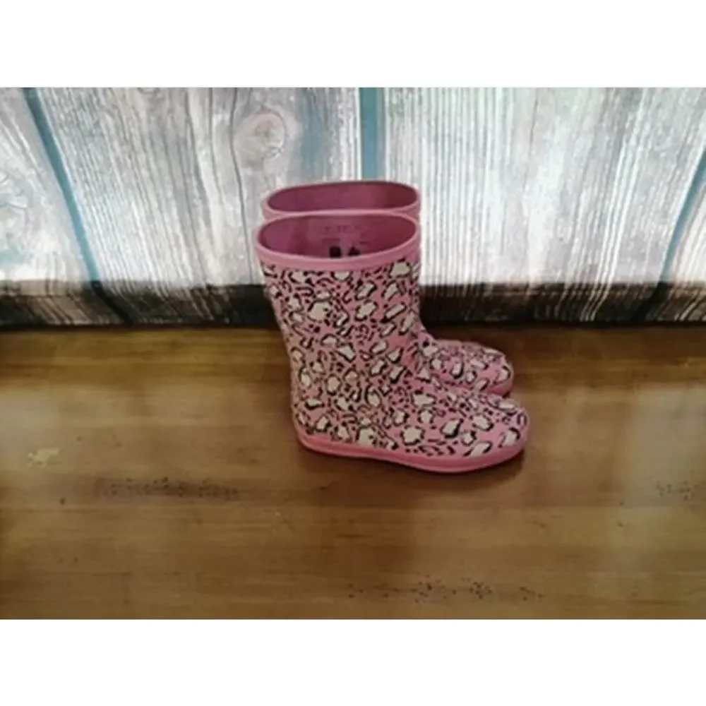 Hunter Girls Pink Leopard Print Pull-On Rain Boots‎ Size 7